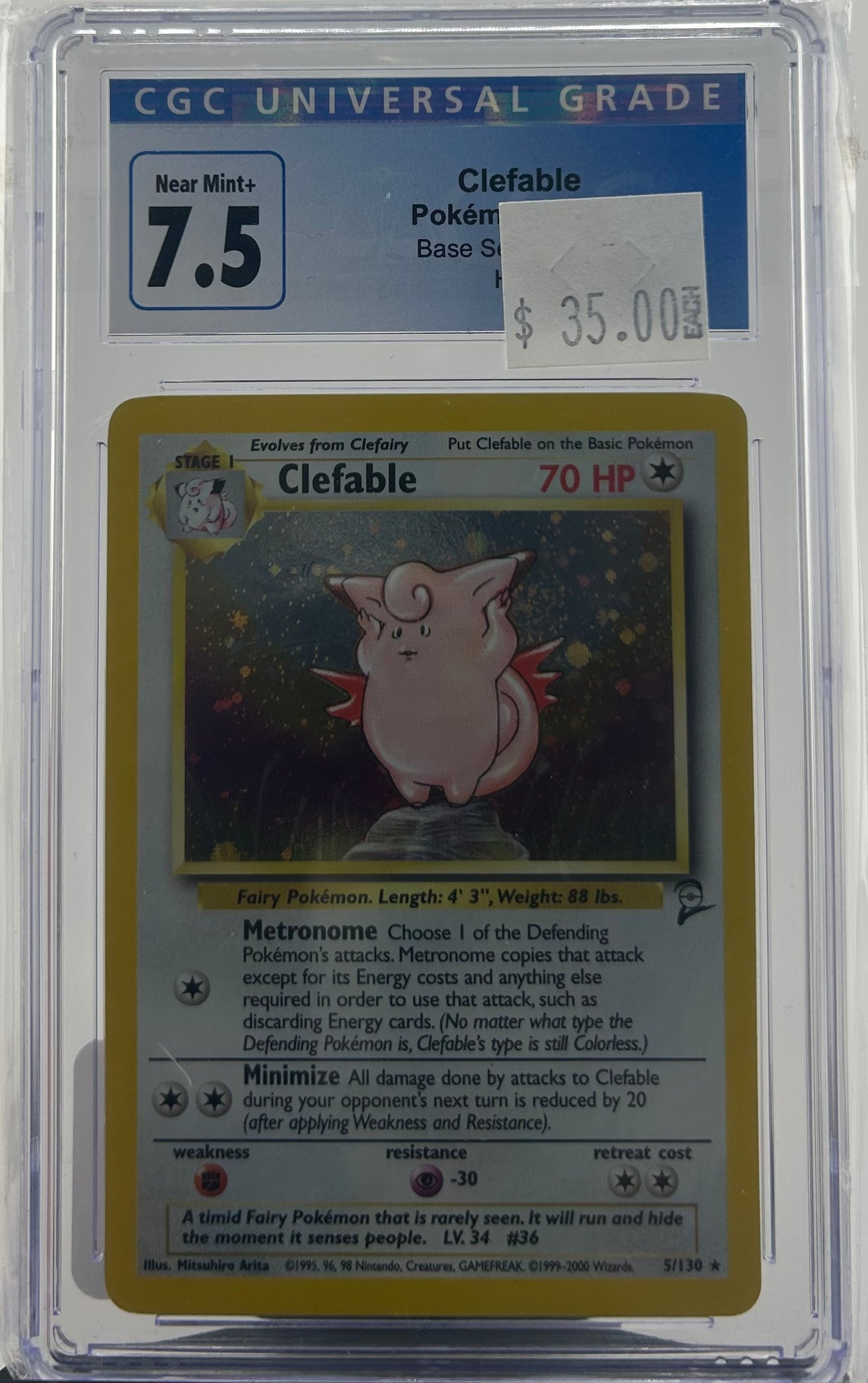 CGC 7.5 CLEFABLE HOLO BASE SET 2