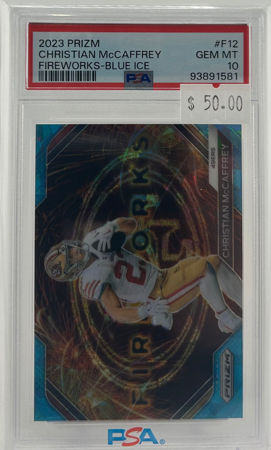 PSA 10 2023 Christian McCaffrey Fireworks Blue Ice